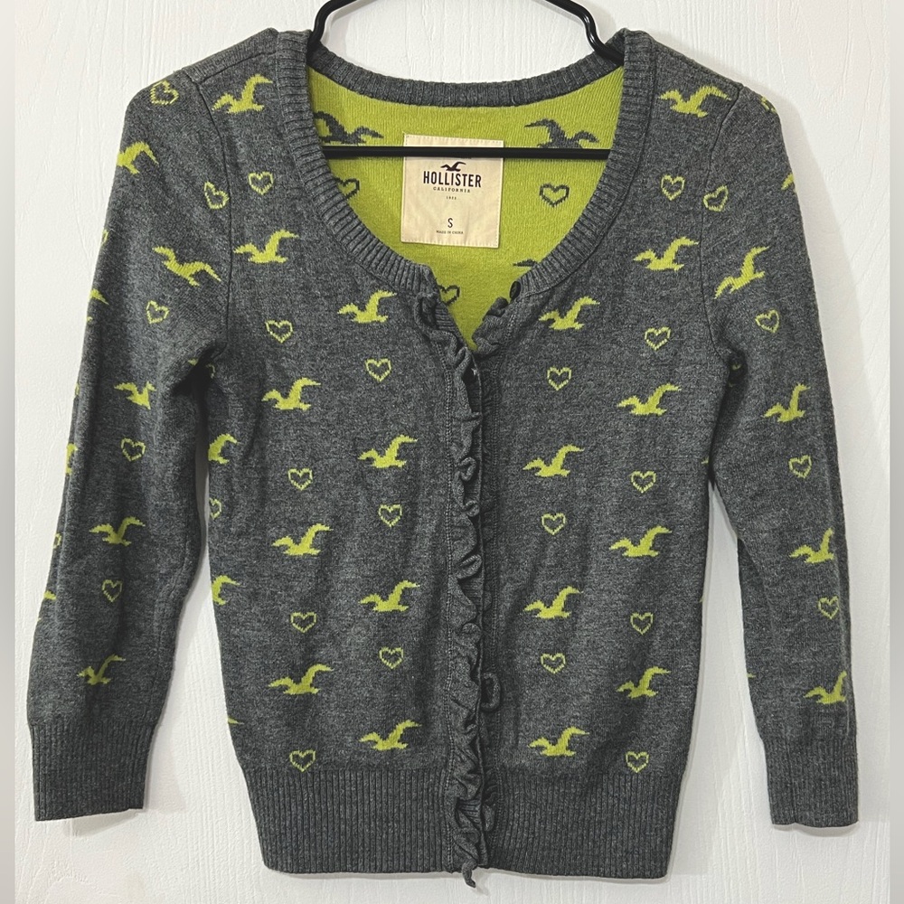 Hollister Y2K Hearts Ruffle Button Cardigan Sweater Size Small Juniors